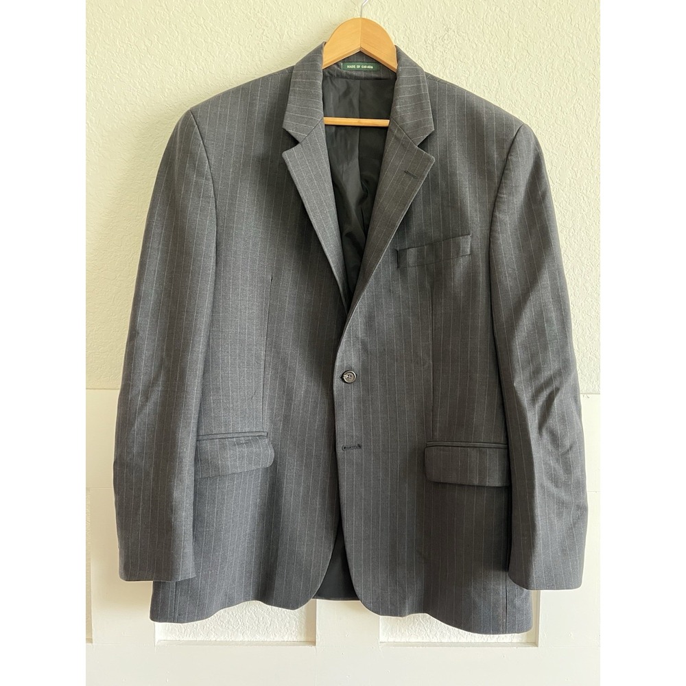 Ralph Lauren Suit Men Vintage Wool Gray Pinstripe 46 46R Blazer Jacket